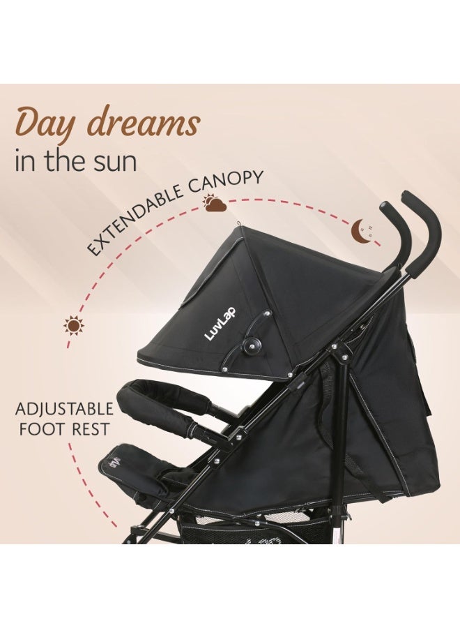 LuvLap City Baby Stroller/Buggy, Lightweight, Compact & Travel Friendly Baby pram, for 6-36 Months Baby, 5 Point Safety Harness, Adjustable seat Recline, extendable Canopy, 15Kg Capacity (Black) - Image 3